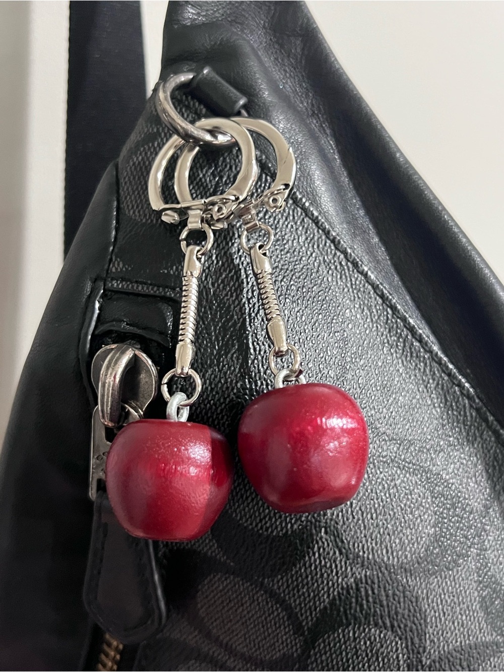 Handmade Wooden Red Cherry OR Red Apple Bag Charm / Key Chain